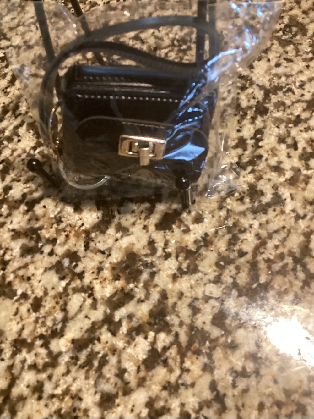 Black Cell Phone Crossbody Bag with Gold Accent - Unbranded